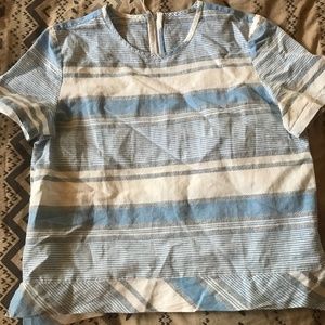 Linen White Blue Stripe Top Spring Summer